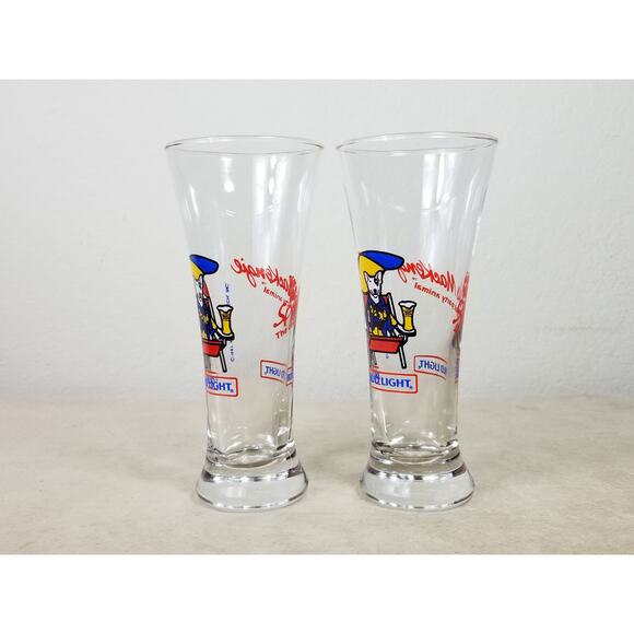Budweiser Glassware Bud Light 1987 Spuds Mackenzie 7" Pilsner Beer Glasses x2 - Picture 6 of 14